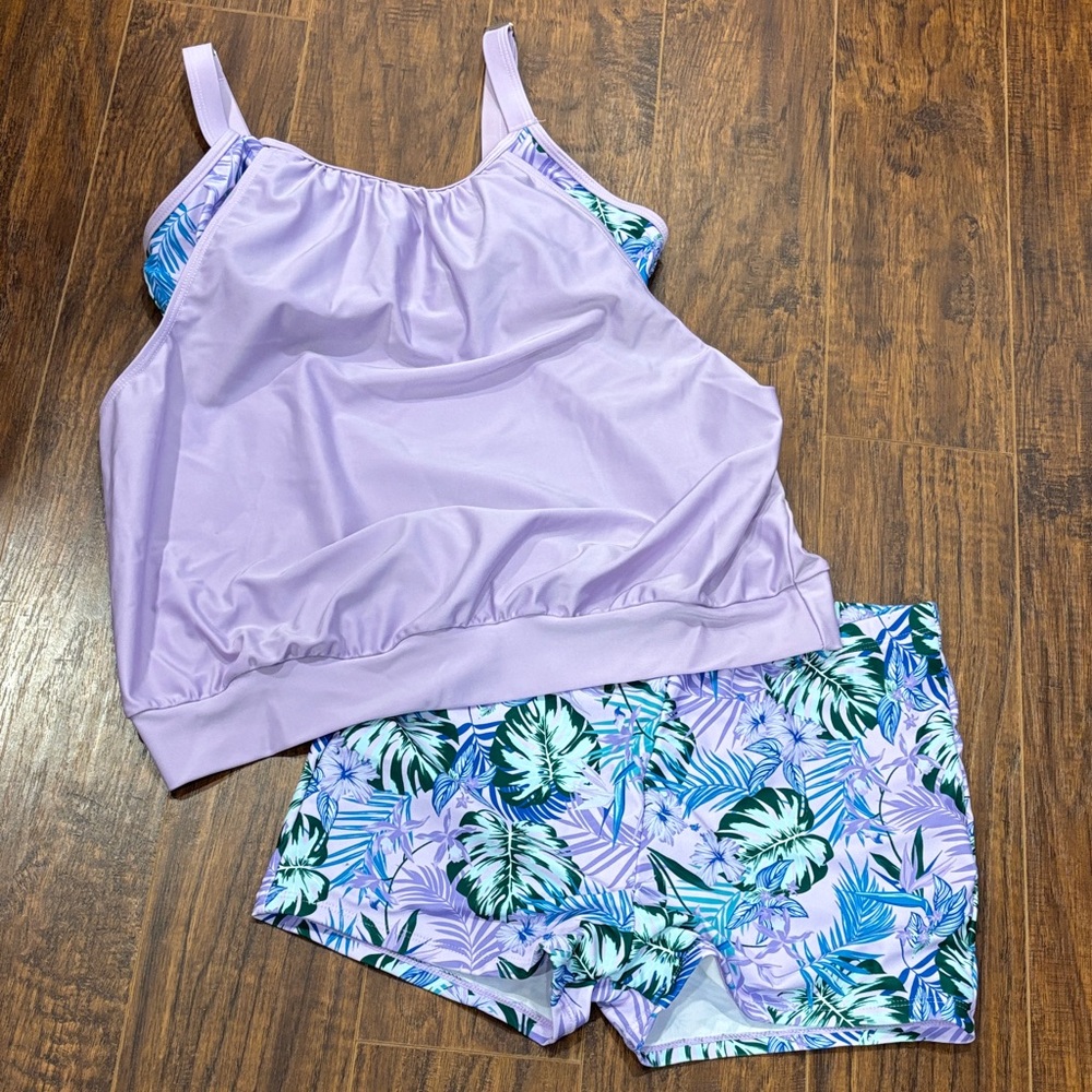 Lilac Tropical Two-Piece Tankini Swim Set - Women